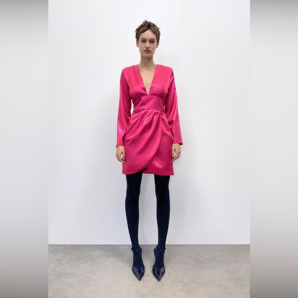 ZARA LAMINATED MINI DRESS FUCHSIA.REF: 9665/757. NWT